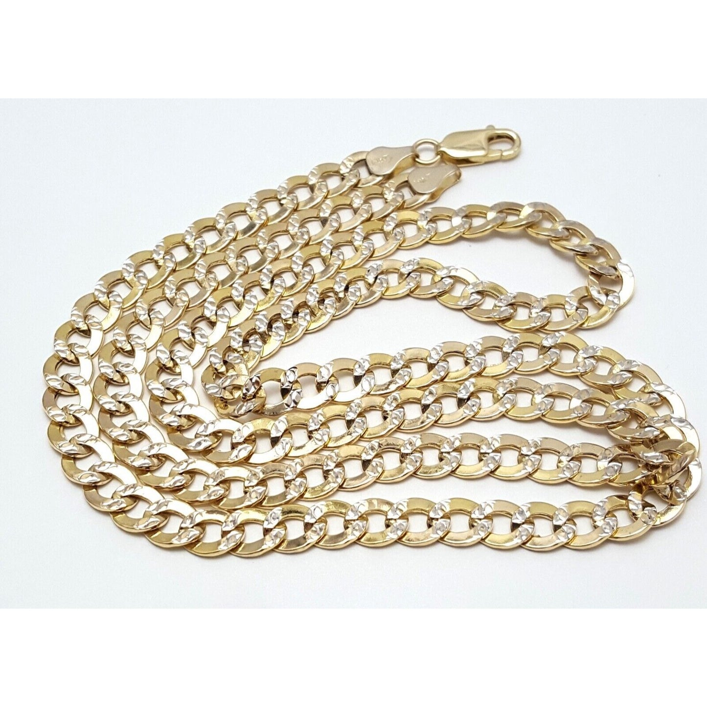 14K Two Tone Gold Diamond Cut Cuban Link Chain Necklace