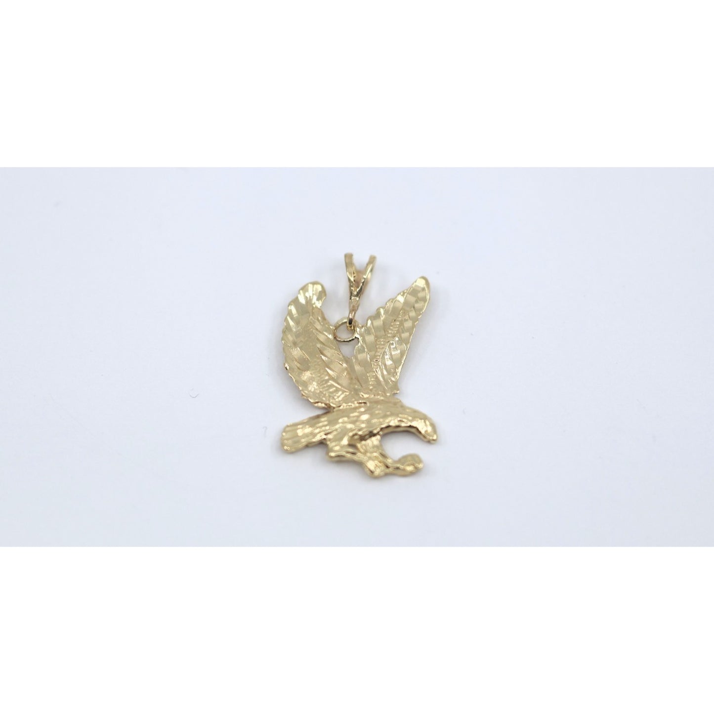 14K Yellow Gold Diamond Cut American Eagle Bird Charm Pendant