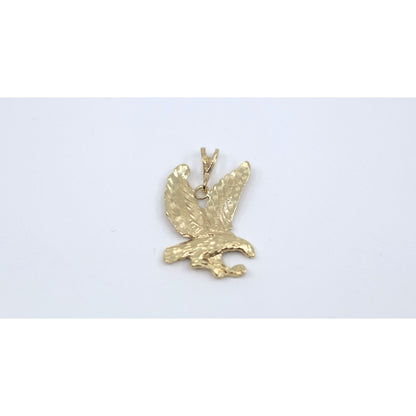 14K Yellow Gold Diamond Cut American Eagle Bird Charm Pendant