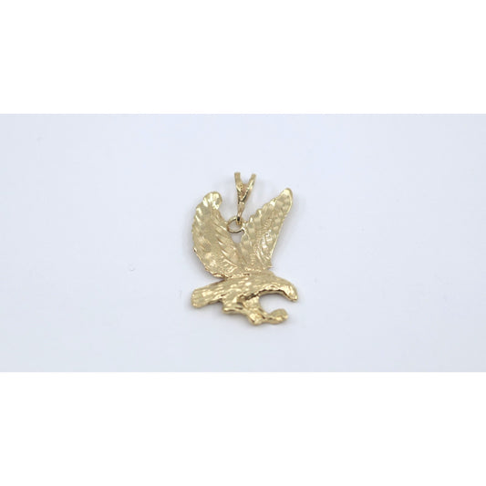 14K Yellow Gold Diamond Cut American Eagle Bird Charm Pendant