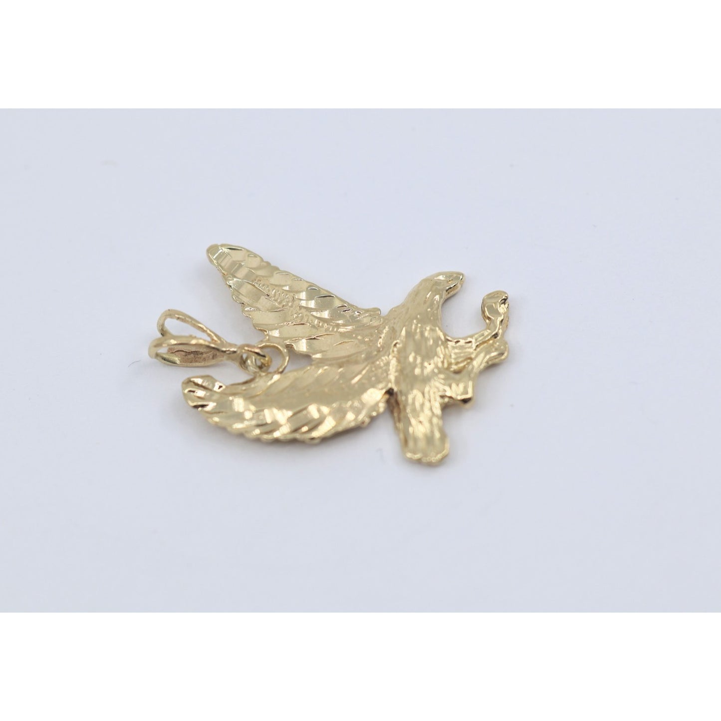 14K Yellow Gold Diamond Cut American Eagle Bird Charm Pendant