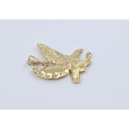 14K Yellow Gold Diamond Cut American Eagle Bird Charm Pendant