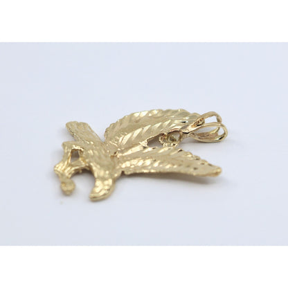 14K Yellow Gold Diamond Cut American Eagle Bird Charm Pendant