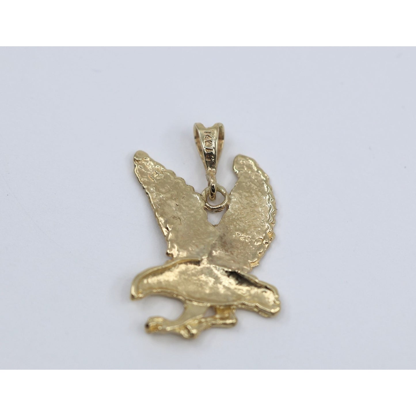 14K Yellow Gold Diamond Cut American Eagle Bird Charm Pendant