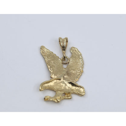 14K Yellow Gold Diamond Cut American Eagle Bird Charm Pendant