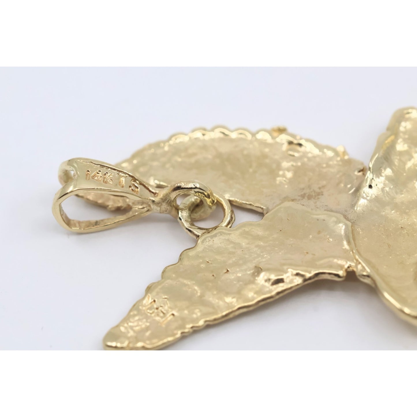 14K Yellow Gold Diamond Cut American Eagle Bird Charm Pendant