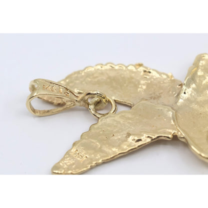 14K Yellow Gold Diamond Cut American Eagle Bird Charm Pendant