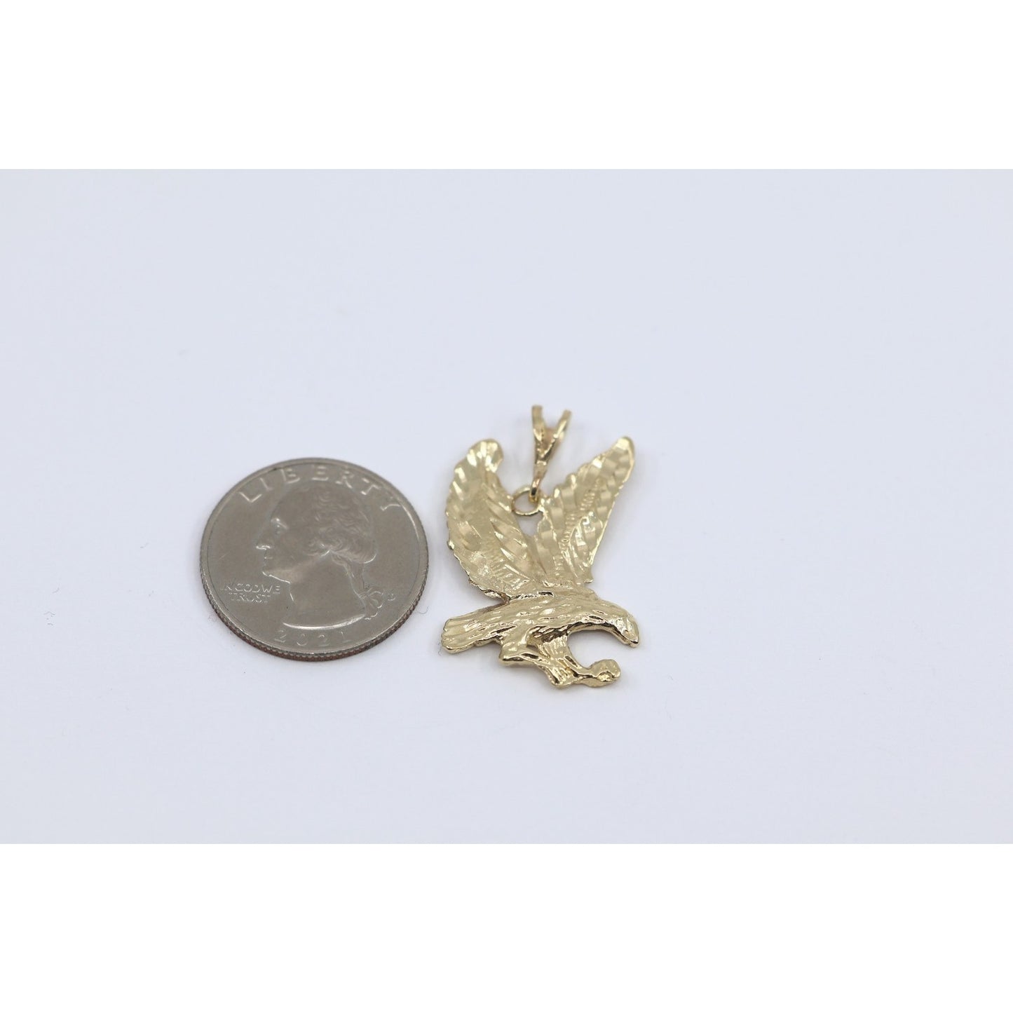 14K Yellow Gold Diamond Cut American Eagle Bird Charm Pendant
