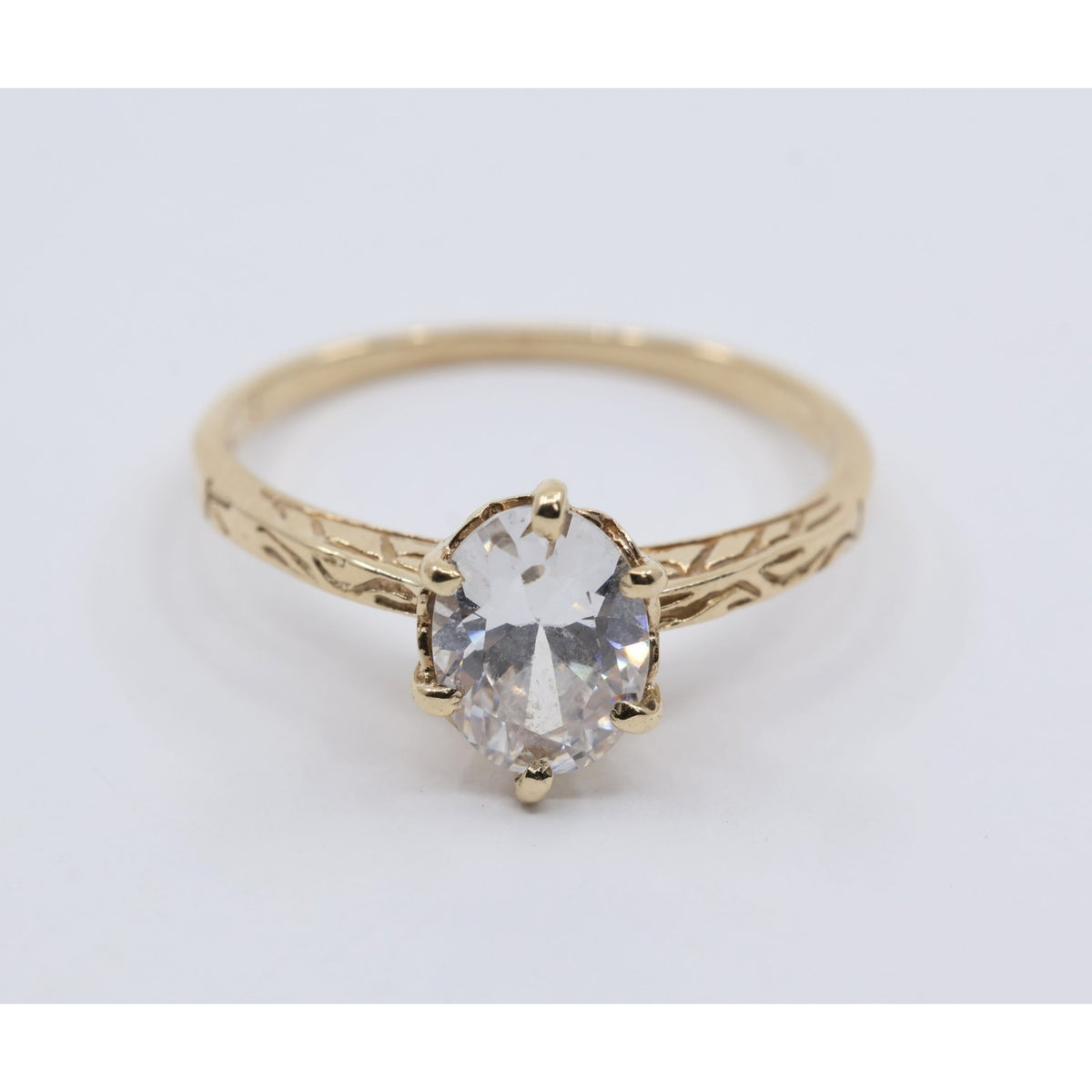 10K Yellow Gold Ladies Solitaire CZ Engagement Ring