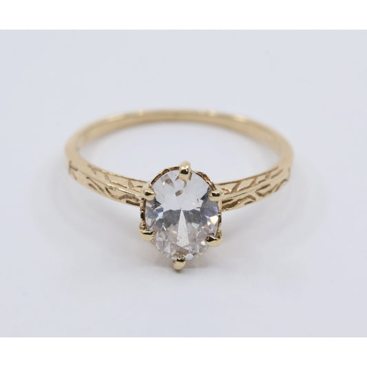 10K Yellow Gold Ladies Solitaire CZ Engagement Ring