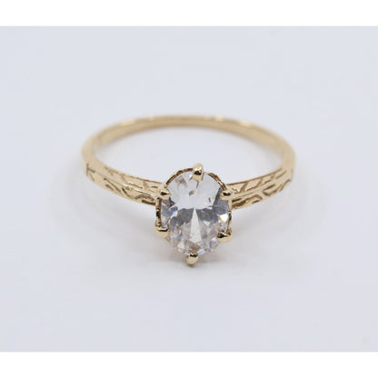 10K Yellow Gold Ladies Solitaire CZ Engagement Ring