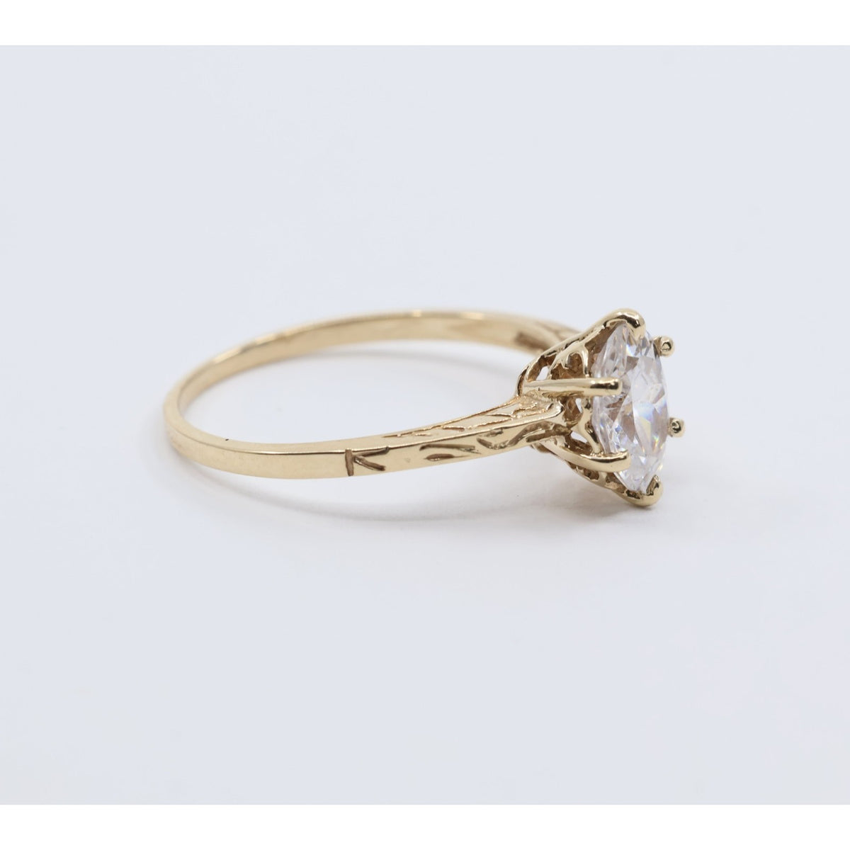 10K Yellow Gold Ladies Solitaire CZ Engagement Ring