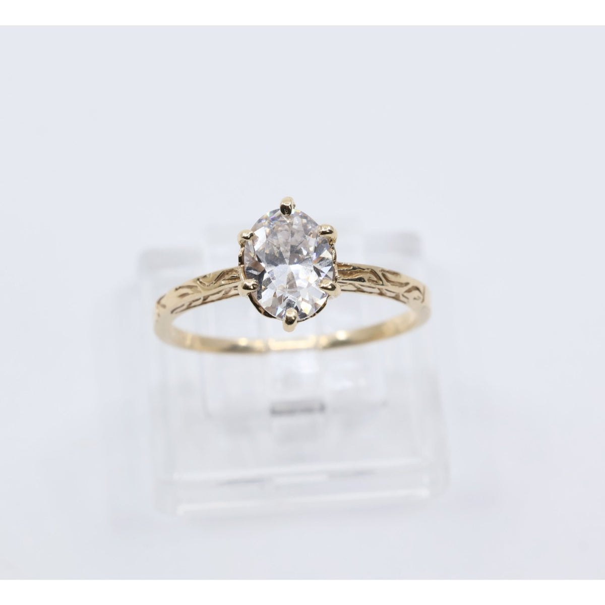 10K Yellow Gold Ladies Solitaire CZ Engagement Ring