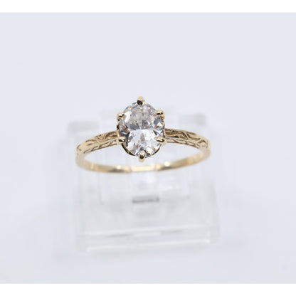 10K Yellow Gold Ladies Solitaire CZ Engagement Ring
