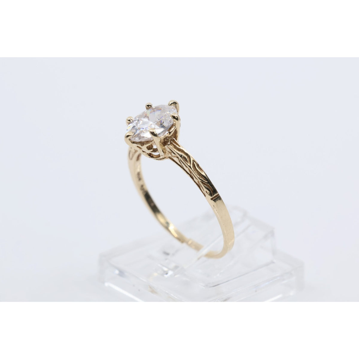 10K Yellow Gold Ladies Solitaire CZ Engagement Ring