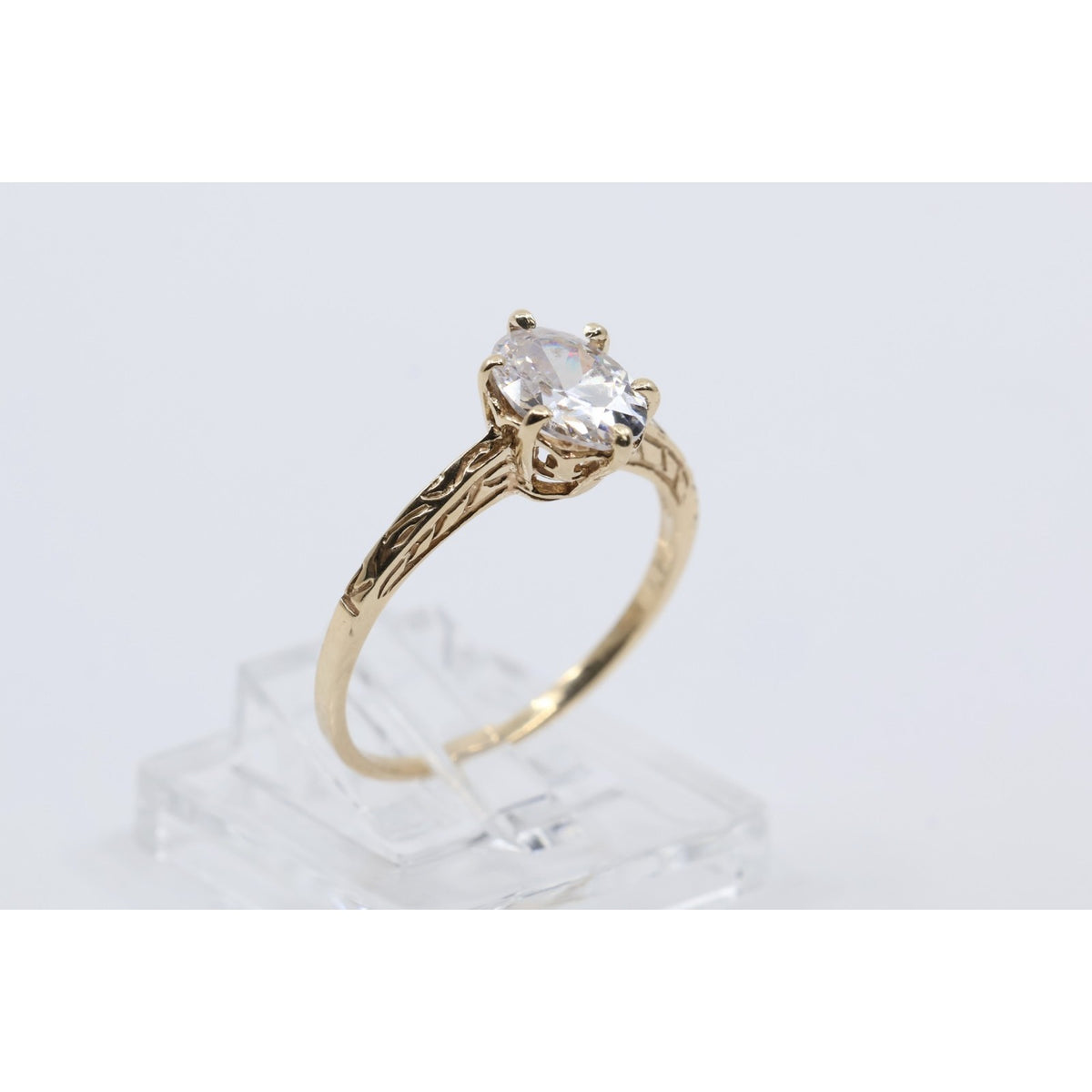 10K Yellow Gold Ladies Solitaire CZ Engagement Ring