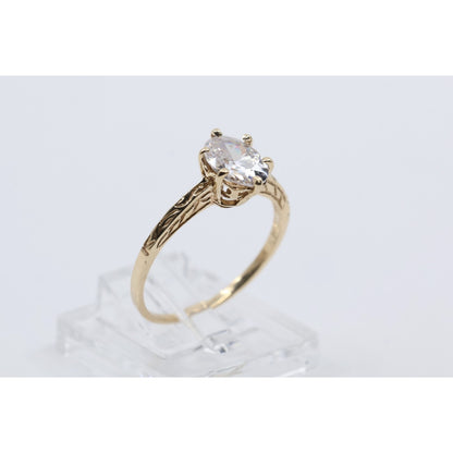 10K Yellow Gold Ladies Solitaire CZ Engagement Ring