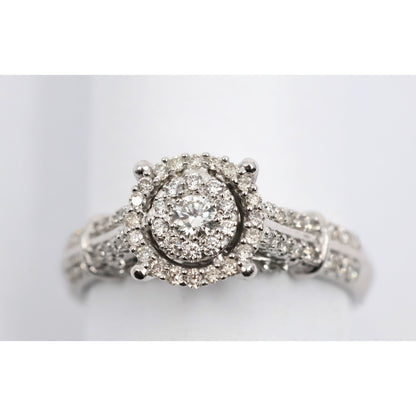10K White Gold Round Cut Diamond Double Halo Engagement Ring