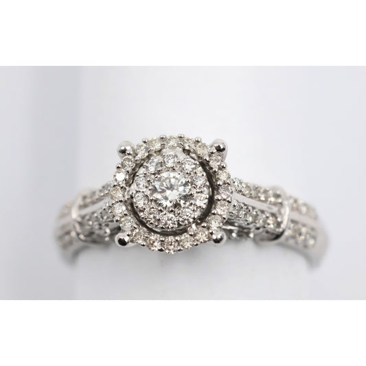 10K White Gold Round Cut Diamond Double Halo Engagement Ring