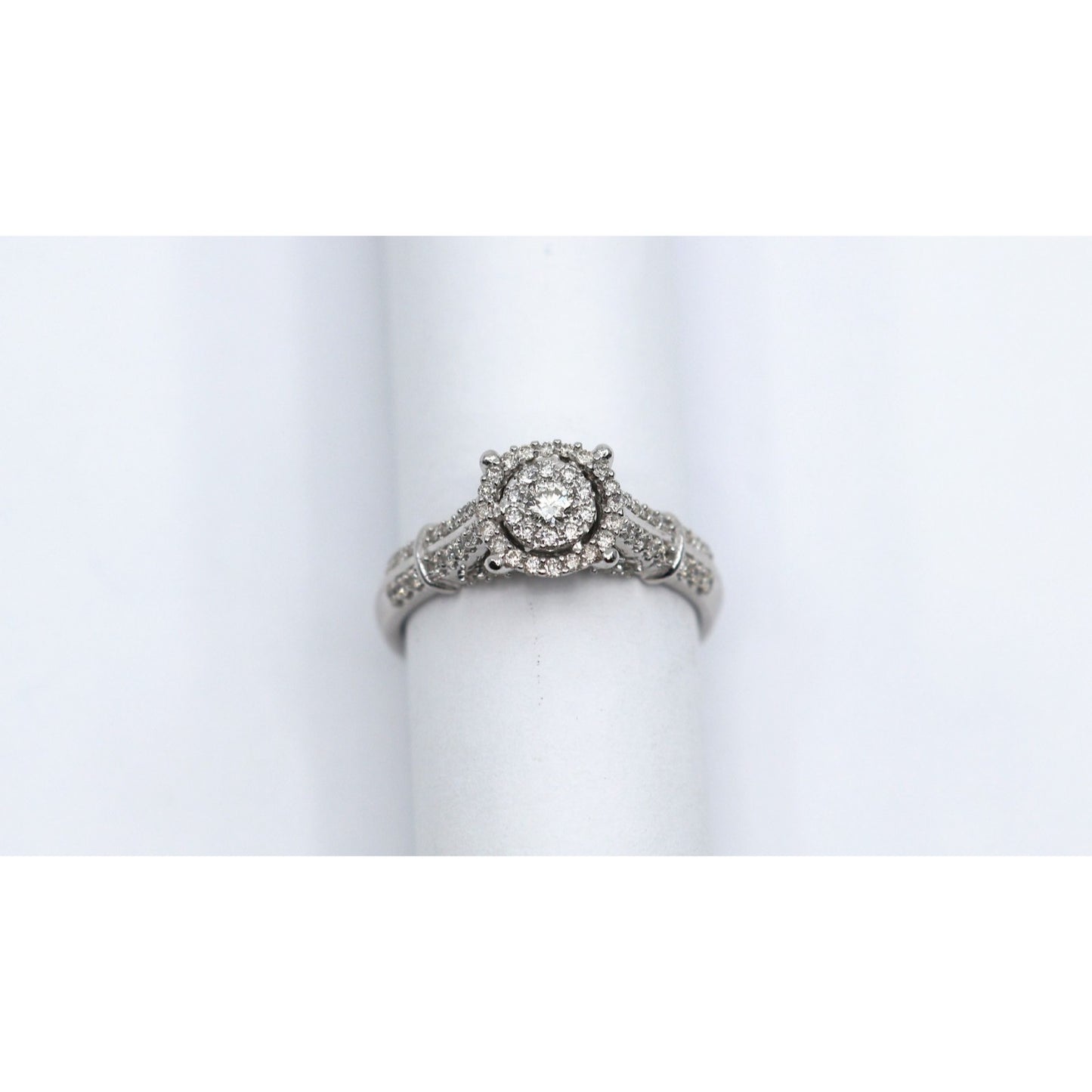 10K White Gold Round Cut Diamond Double Halo Engagement Ring