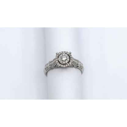10K White Gold Round Cut Diamond Double Halo Engagement Ring