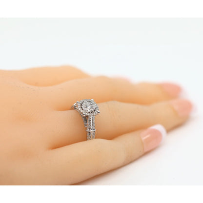 10K White Gold Round Cut Diamond Double Halo Engagement Ring