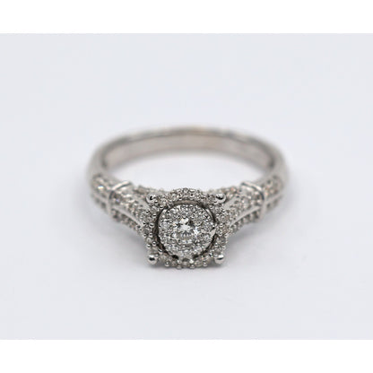 10K White Gold Round Cut Diamond Double Halo Engagement Ring
