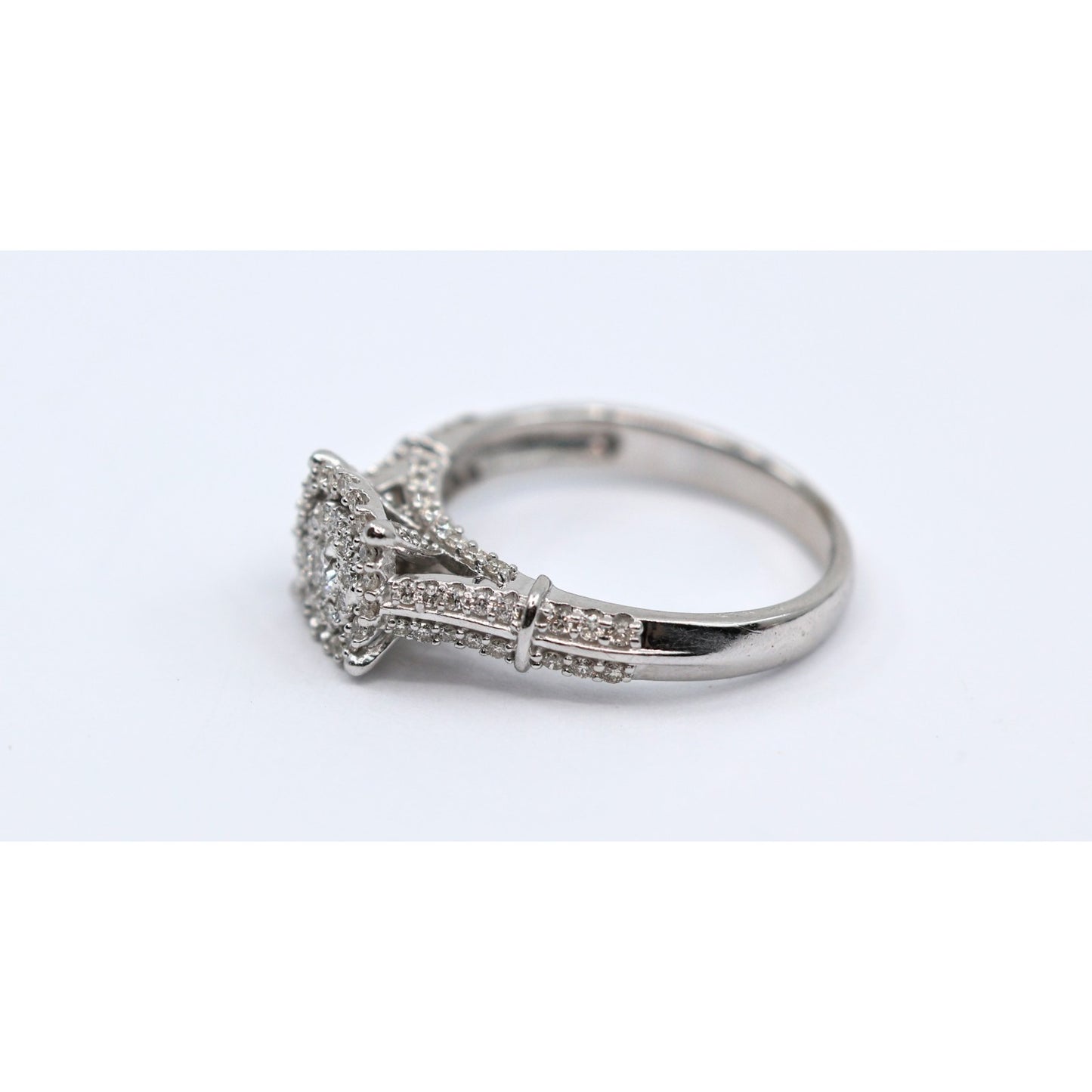 10K White Gold Round Cut Diamond Double Halo Engagement Ring