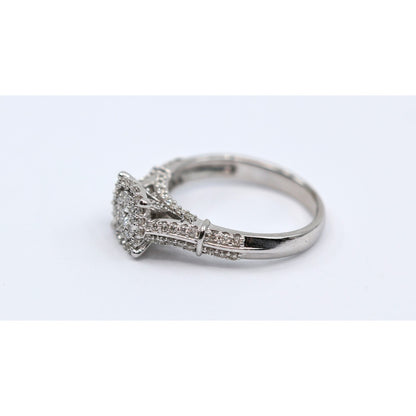 10K White Gold Round Cut Diamond Double Halo Engagement Ring