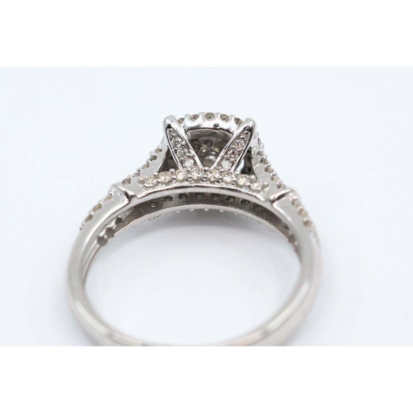 10K White Gold Round Cut Diamond Double Halo Engagement Ring