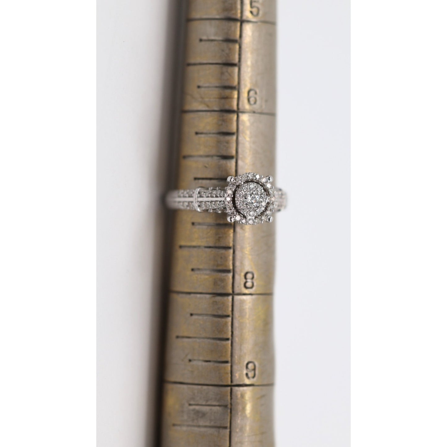 10K White Gold Round Cut Diamond Double Halo Engagement Ring