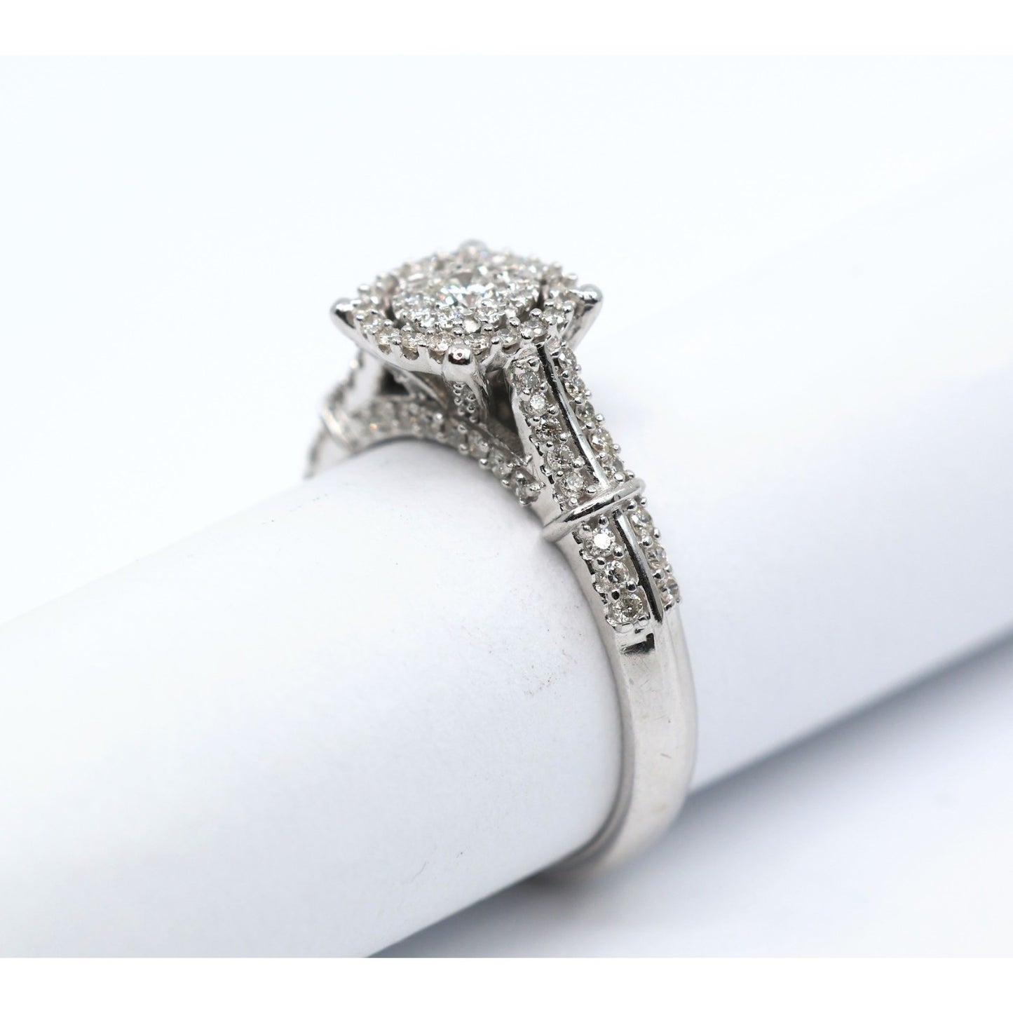 10K White Gold Round Cut Diamond Double Halo Engagement Ring