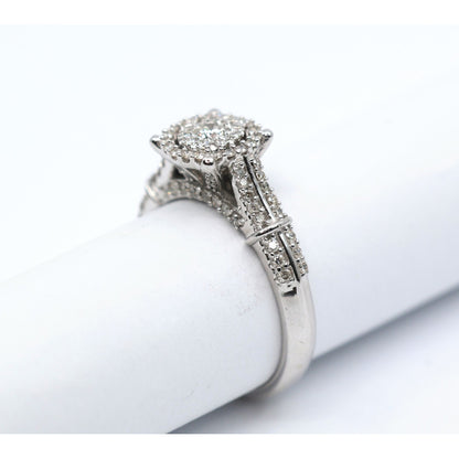 10K White Gold Round Cut Diamond Double Halo Engagement Ring