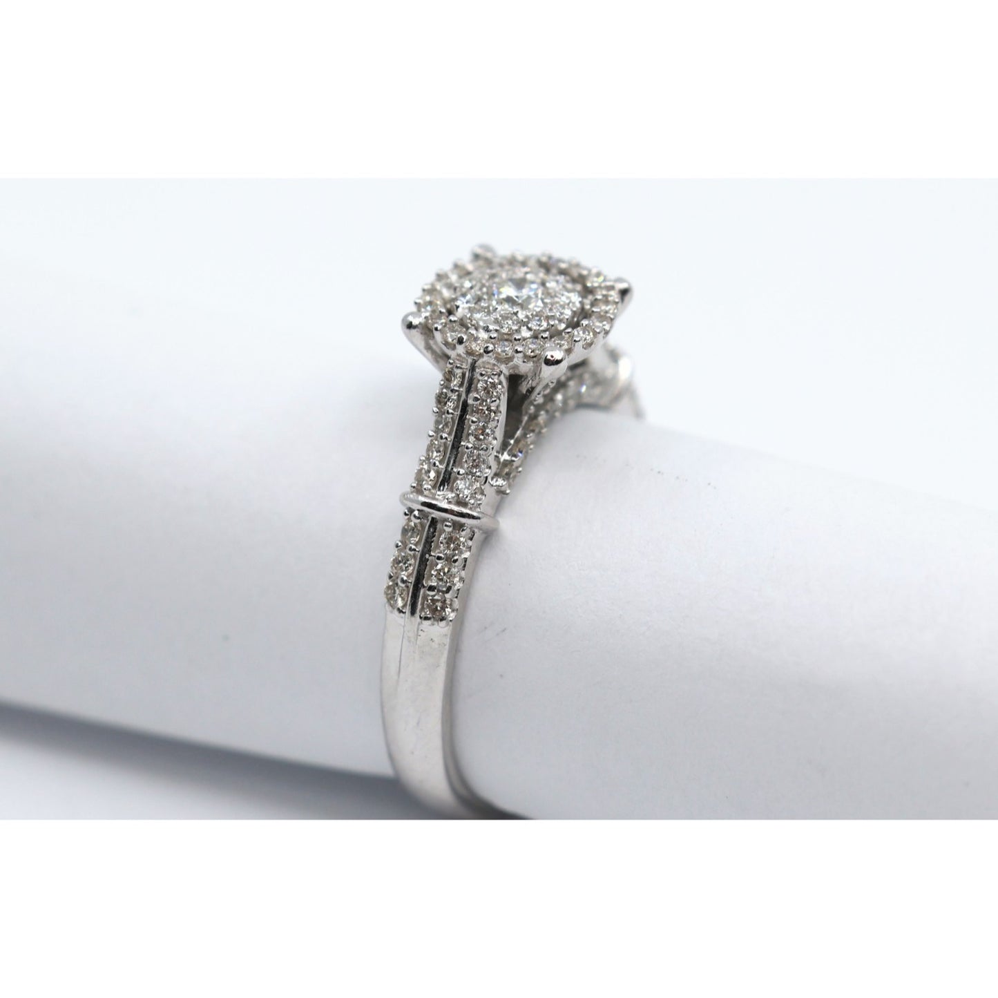 10K White Gold Round Cut Diamond Double Halo Engagement Ring