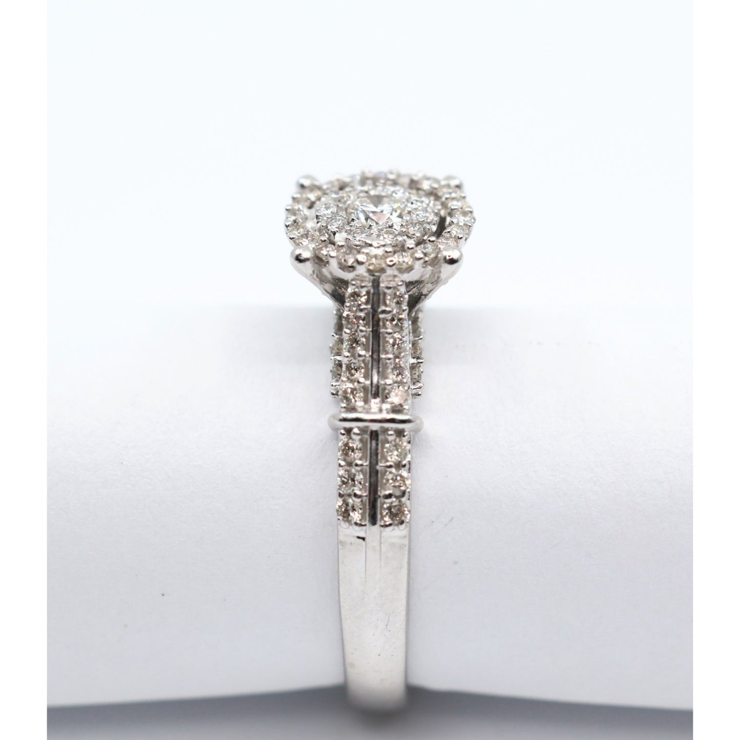 10K White Gold Round Cut Diamond Double Halo Engagement Ring