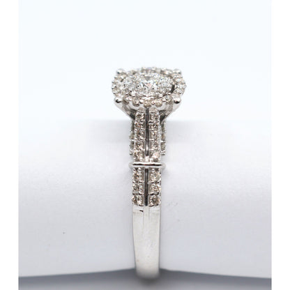 10K White Gold Round Cut Diamond Double Halo Engagement Ring