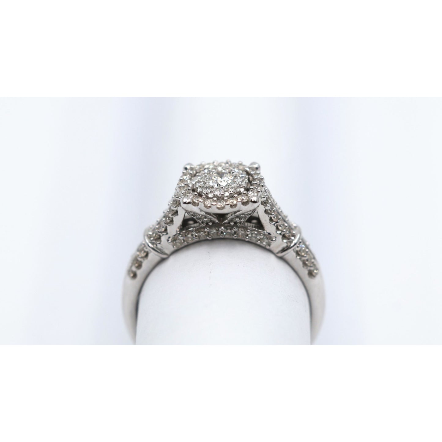 10K White Gold Round Cut Diamond Double Halo Engagement Ring
