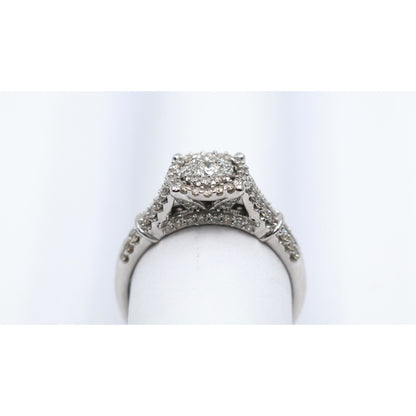 10K White Gold Round Cut Diamond Double Halo Engagement Ring