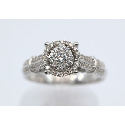 10K White Gold Round Cut Diamond Double Halo Engagement Ring