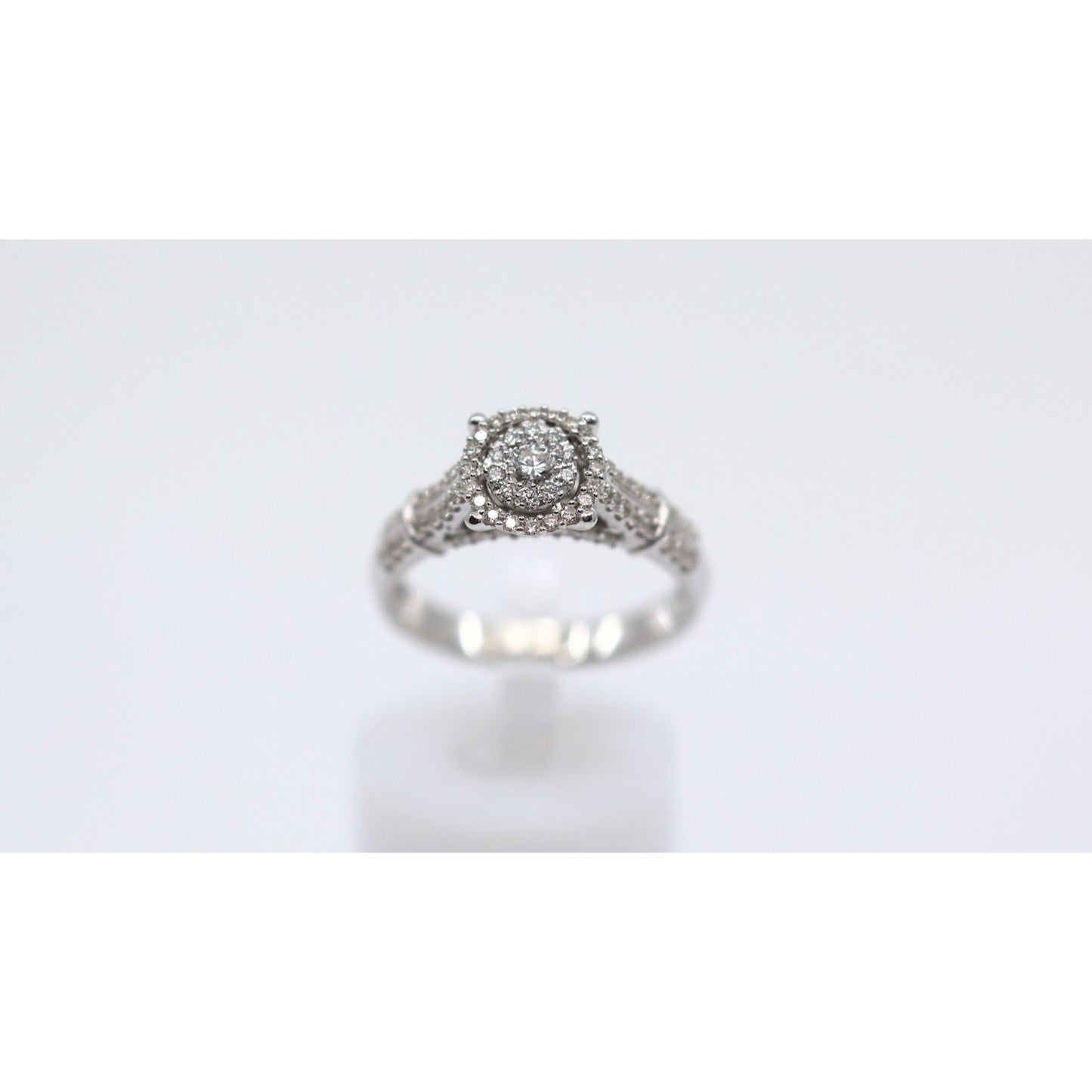 10K White Gold Round Cut Diamond Double Halo Engagement Ring