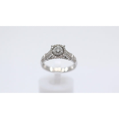 10K White Gold Round Cut Diamond Double Halo Engagement Ring