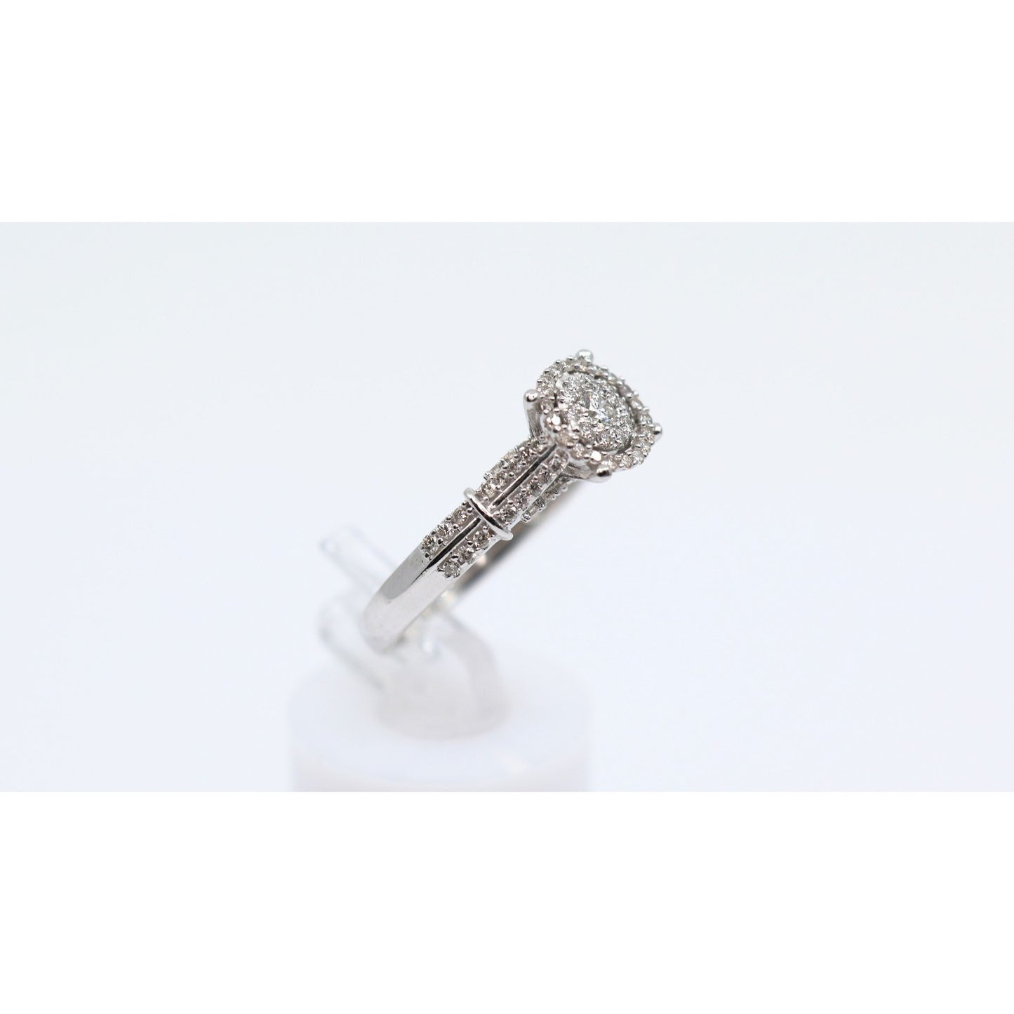10K White Gold Round Cut Diamond Double Halo Engagement Ring