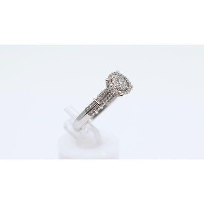 10K White Gold Round Cut Diamond Double Halo Engagement Ring