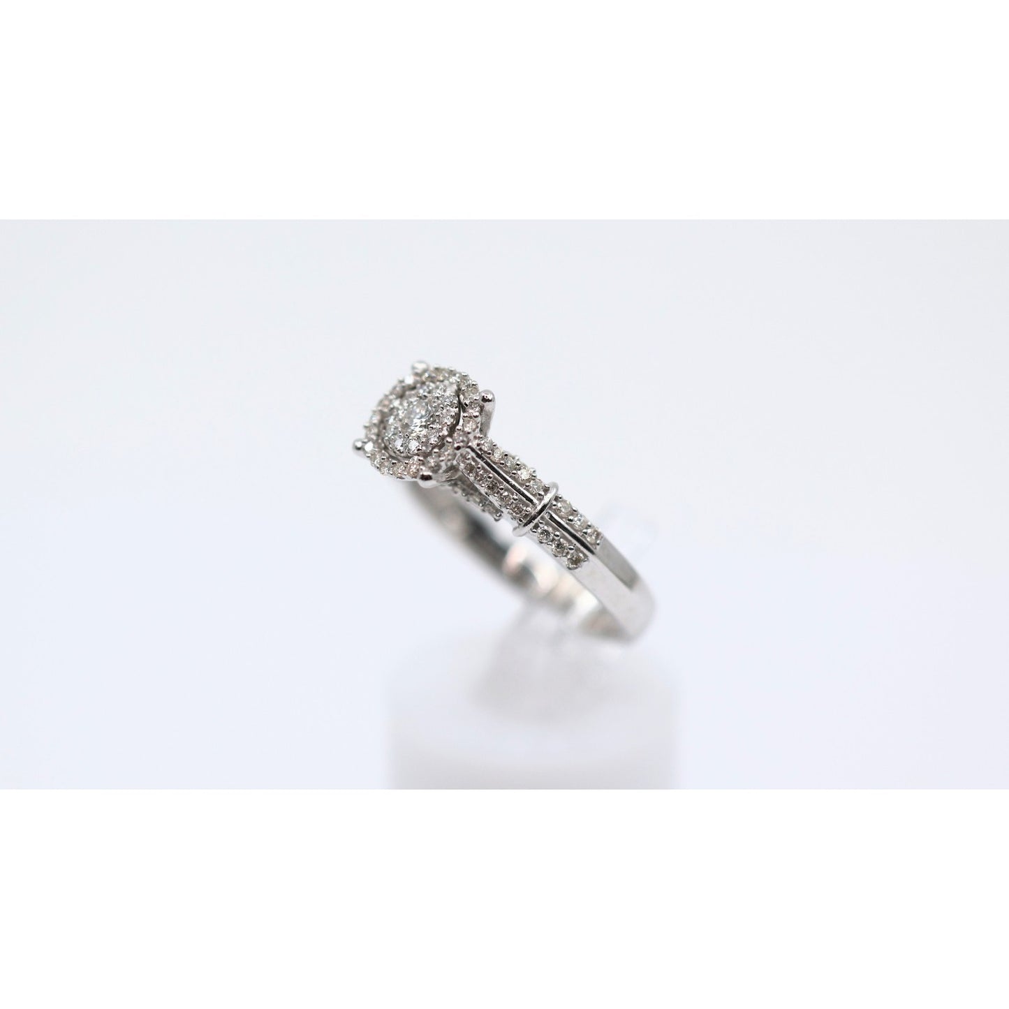 10K White Gold Round Cut Diamond Double Halo Engagement Ring