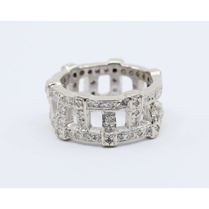 14K White Gold Wide Band Diamond Encrusted Eternity Band Ring