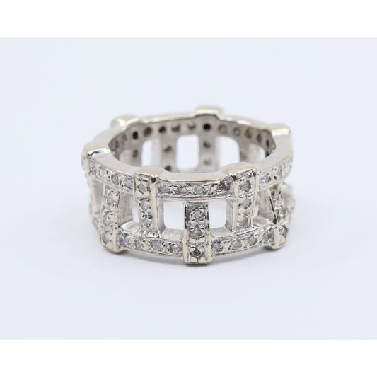 14K White Gold Wide Band Diamond Encrusted Eternity Band Ring