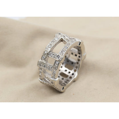 14K White Gold Wide Band Diamond Encrusted Eternity Band Ring