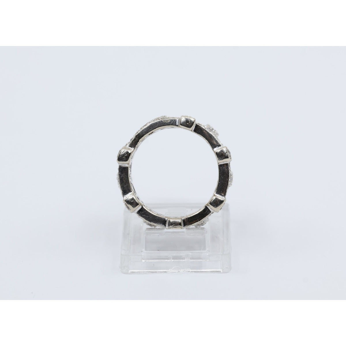 14K White Gold Wide Band Diamond Encrusted Eternity Band Ring