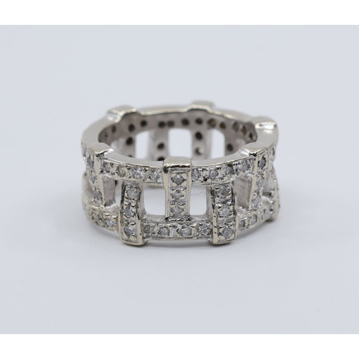 14K White Gold Wide Band Diamond Encrusted Eternity Band Ring