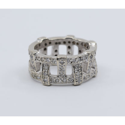 14K White Gold Wide Band Diamond Encrusted Eternity Band Ring